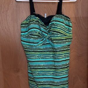 Striped Green and Black One-Piece Swimsuit